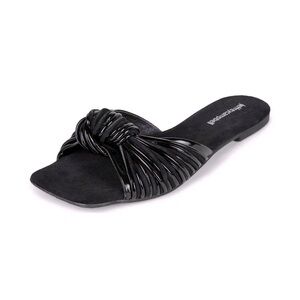 JEFFREY CAMBELL Knaughty-3 Black Combo Knotted Slip-On Flat Slide Mule Sandal.